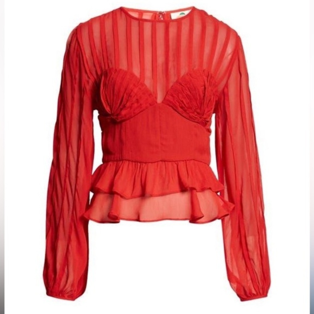 Farm Rio Red pleated Sheer shell ruffle Top small